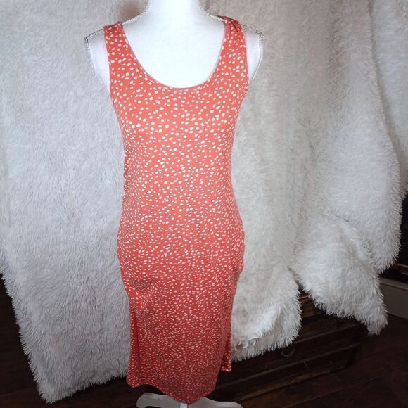 INGRID & ISABEL MATERNITY PEACH/ORANGE & WHITE DRESS SZ.M EUC - Picture 2 of 8